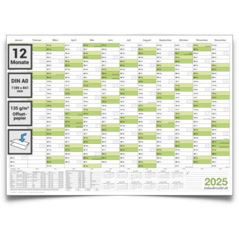 XL Wandkalender 2025 Jahresplaner Format: 118,8 x 84,0cm- DIN A0 - GEFALTET – Wandplaner, Jahreskalender, Kalender, Poster Plakat - deutsch